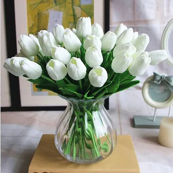 10vnt Tulpių Dirbtinių Gėlių Pastelinių Nekilnojamojo Touch Puokštė Nuotaka Vestuves Namų Dekoro Vaza Reikmenys, Sodo Augalai Apdaila