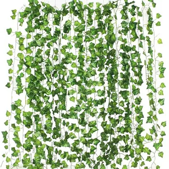 12pcs 2m Ivy Green Netikrą Lapų Girlianda Augalų Vynmedžių Lapai Namų Dekoro Plastiko Rotango String Sienų Dekoras Dirbtiniai Augalai