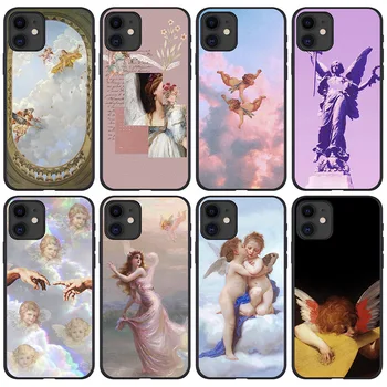 2021 Angel Baby Aliejaus Tapybai Retro Art Soft Case for iPhone 13 12 11 Pro Max XR XS Max 7 8 Plus X Apsauginis Telefono Galinį Dangtelį