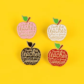 4 Spalvų Apple Emalio Smeigtukai Mokytoja Super Power Fruit Sagės Drabužius Atvartas Smeigtukai Užsakymą Ženklelis Dovanos Draugams, Vaikams, Didmeninė