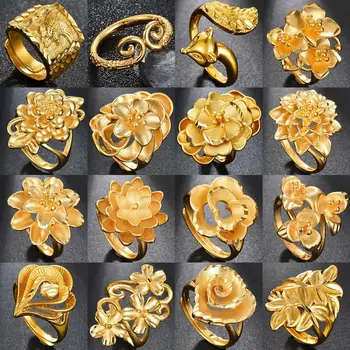 55 Stilius korėjos Aukso Spalvos Žiedas Smėlio Aukso Moterų Vestuvės Vestuvinis Papuošalų Žiedlapių Gėlės Žiedas Dovanos
