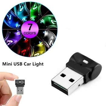 7 Spalvų Automatinė RGB Automobilio LED Šviesos Atmosfera Nešiojamas USB Aplinka, Nuotaika Vidaus apšvietimo Mini Automobilių Aksesuaras Apdaila