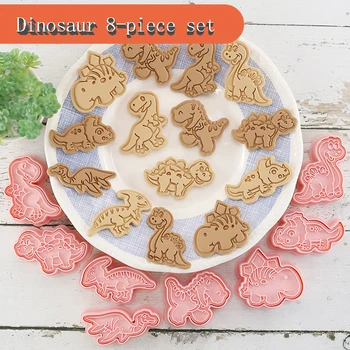 8 Vnt./rinkinys Cookie Cutters Plastikiniai 3D Dinozaurai Formos Animacinių filmų Pressable Sausainių Sluoksnį Sausainių Antspaudas Virtuvėje, Kepant Konditerijos Bakeware