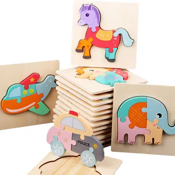 Animacinių filmų Gyvūnų Montessori Galvosūkiai Vaikams Švietimo 3D Medinės Dėlionės, Žaislų, Montessori Švietimo Žaislai Vaikams 2-5 Metai