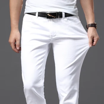 Brolis Wang Vyrų Balti Džinsai Mados Atsitiktinis Klasikinio Stiliaus Slim Fit Minkštu Kelnės Vyriškos Prekės Advanced Stretch Kelnės