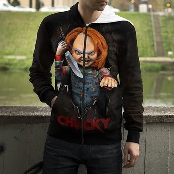Childs Play Chucky Siaubo Filmas 3D Atspausdintas Vyrų, Moterų, Vaikų Zip Hoodie Pavasario Atsitiktinis Mados ilgomis Rankovėmis Streetwear Kietas Viršūnes