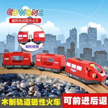 Edwone magnetinio elektrinio traukinio rinkinį medinių bėgių atitikimo elektros traukinio nustatyti magnetinio traukinio žaislų atitikimo kelio