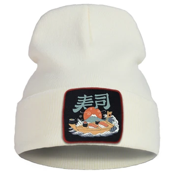 Kepurės Japonų Suši Animacinių Filmų Spausdinimo Vyras Žiemos Skrybėlę Hip-Hop Mados Šiltas, Skrybėlės Moterims Rudens Lauko Vientisos Spalvos Kepurės Berniukams
