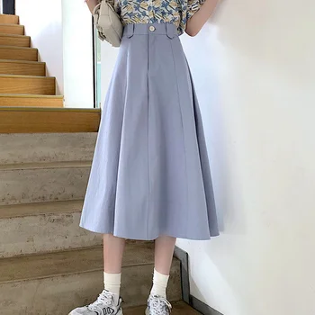 Korėjos Elegantiškas Sijonas Moterims Vasaros Atsitiktinis-Line Kawaii Midi Sijonas Moterų Dizaineris Kietas Aukšto Juosmens Tinka Prašmatnus, Saldus Sijonas 2021