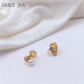 Korėjos saldus shell žvaigždė klipą auskarai ne pradurtas moterų moskitų ritės ausies segtukas mados perlų, aukso spalvos apyrankės auskarai