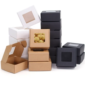 kraft popieriaus langelį, juoda vaizdo langą pakavimo dėžutės, rankų darbo muilas rankdarbių baltos spalvos dovanų dėžutė vestuvių saldainių dėžutė kvadratinė dėžutė