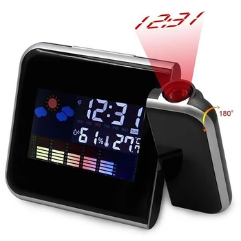 LCD Skaitmeninis kino Laikrodis, Temperatūra, Drėgmė Laikrodis Projektorius spalvotu LED Backlight Žadintuvas Orų Kalendorių Namų Dekoro
