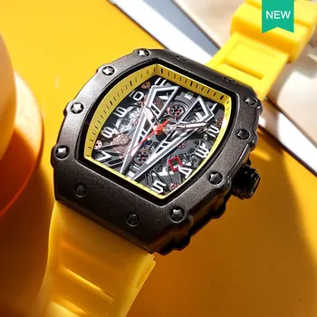 MEGIR Geltona Žiūrėti Vyrus Karinių Sporto Kvarcinis Laikrodis su Šviesos Rankas Auto Data Silikono Dirželis Bagažinės Perjungiklis