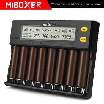 Miboxer 18350 baterijos Kroviklis LCD Ekranas 1,5 A C8 už Li-ion AA 21700 20700 26650 18350 17670 RCR123 18700 LiFePO4 Ni-MH Ni-Cd