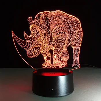Mielas Gyvūnų Raganosio Lempos Spalvinga Akrilo Stalo Lempa Šalies Kūdikių 3D Holograma Luminaria naktinė lempa Nemokamas Pristatymas