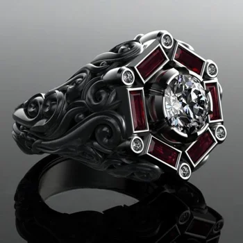 Naujas Atvykimo Prabanga Bajorų Žiedas Šešis Red Crystal Apvalus Žiedas Jūros Bangų Modelį Aukso Spalvos Markės Žiedas vyriški Papuošalai Kokteilis