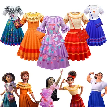 Naujas Žavesio Mirabell Madrido Animacija Vaikas Kostiumas Mergaitėms Princesė Dress Helovinas Karnavalas Cosplay Kostiumų Luisa Madrigal Cosplay