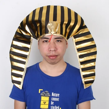 Naujovė Vyrų Egiptas Egipto Karalius Faraonas Skrybėlę Aukso Juodas Dryžuotas Gyvatė Vinjetė Kostiumas Šalis Rekvizitai Dovana
