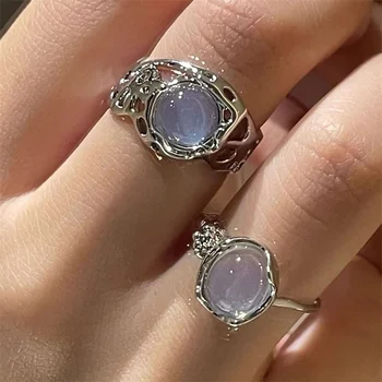 Opal Nereguliarus Natūralaus Akmens Žiedas Su White Opal Estetinės Egirl Tuščiaviduriai Žiedai Moterims Y2K Madinga Žiedas Kūrybos Piršto Papuošalai