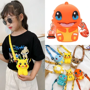 pokemon kawaii Pikachu Charmander Bulbasaur Animacinių filmų Vaikams, Mini Monetos Rankinėje Berniukų ir mergaičių silikono petį krepšys Dovanų