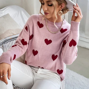 Ponios vintage Megztinis ir puloveriai moterų 2021 m. rudenį naujų kailis kolegijos stilius saldus meilė rožinis megztinis moterų megztinis (puloveris)
