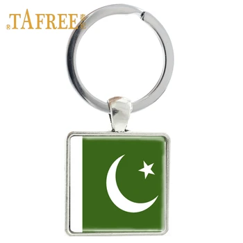 TAFREE mados vėliavos Aikštėje keychain Pakistano Stiklo Cabochon paketų prižiūrėtojų raktinę Metalo paveiksl paketų prižiūrėtojų raktinę suvenyras, dovana, papuošalai FG69