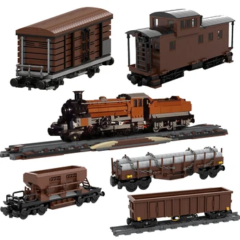 Traukinio Platformos Boxcar Prekių Vagonas, statybinis Blokas Rinkinys SS Geležinkelio vagonų Krovinių vežimo Automobilių, Sunkvežimių Transporto priemonės Plytų Modelis 