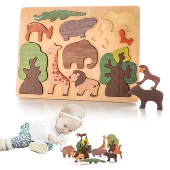 Vaikai Medinis Žaislas Montessori Miško Gyvūnai Įspūdį Vaikams Gyvūnų Pažinimo Blokai Krovimas Ankstyvojo Lavinimo Žaidimas