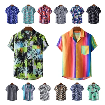 2022 Lino Vyrų Vasaros Marškinėliai Vyrams Havajų Gėlių Camisas Mens Marškinėliai trumpomis Rankovėmis Mados Drabužių Tendencijas Atsitiktinis Marškinėliai