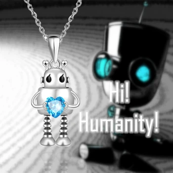 Kūrybos Mielas Robotas, turintis Širdies Pakabukas Karoliai Moterų Mados Animacinių filmų Robotas Širdies Mėlyna Krištolo Karoliai Puikūs Dovanos